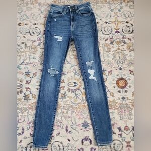 Sol Junior Girls Super Skinny Fenim Medium Wash Jeans Ripped Style, sz 0/24